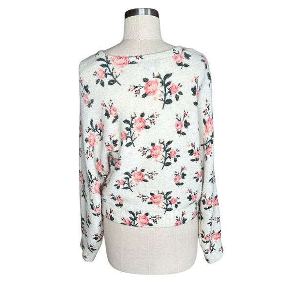 & OTHER STORIES Cream Pink Rose Floral Knit Button Down Cardigan Sweater Medium - Picture 3 of 11